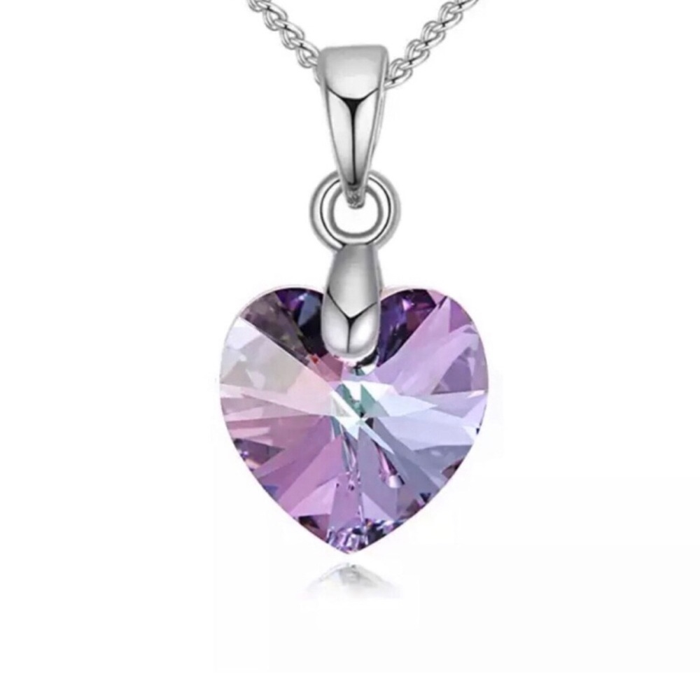 Sterling Silver Heart Pendant Necklace with Lavender Crystal